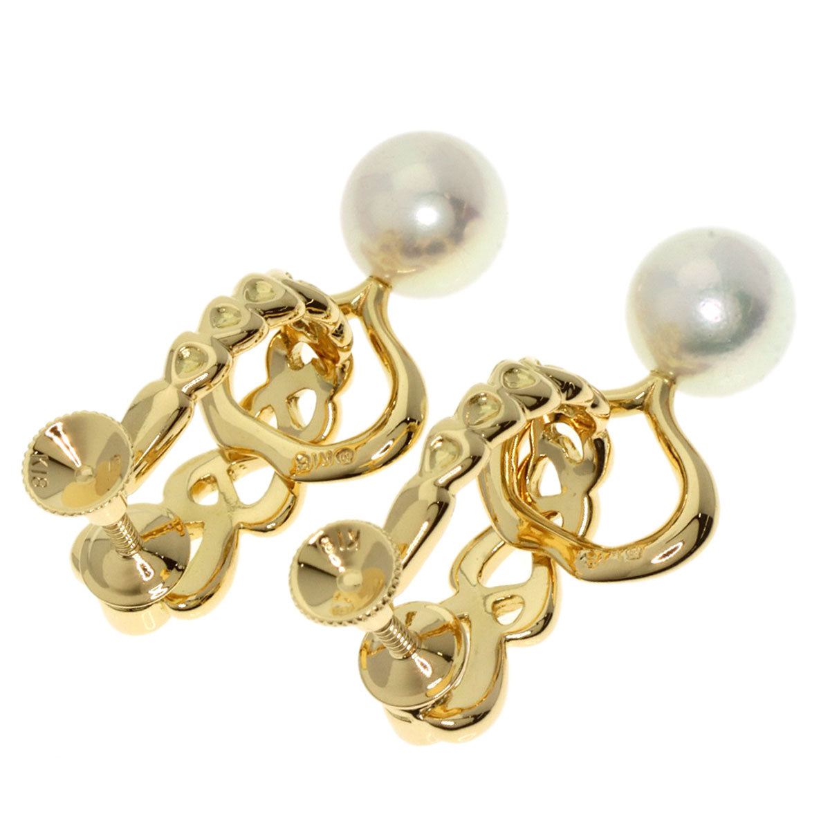 MIKIMOTO ミキモト パール 真珠 ダイヤモンド 替えチャーム付き イヤリング K18YG レディース 中古