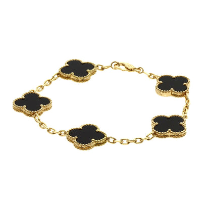Van Cleef & Arpels ヴァンクリーフ＆アーペル ヴィンテージ アルハンブラ オニキス 5モチーフ ブレスレット K18YG レディース 中古