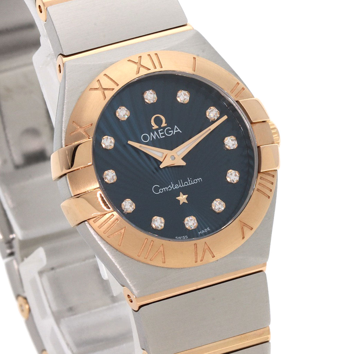OMEGA オメガ 123.20.24.60.53.001 コンステレーション ブルー ギョーシェ 12P ダイヤモンド 腕時計 SS レディース 中古