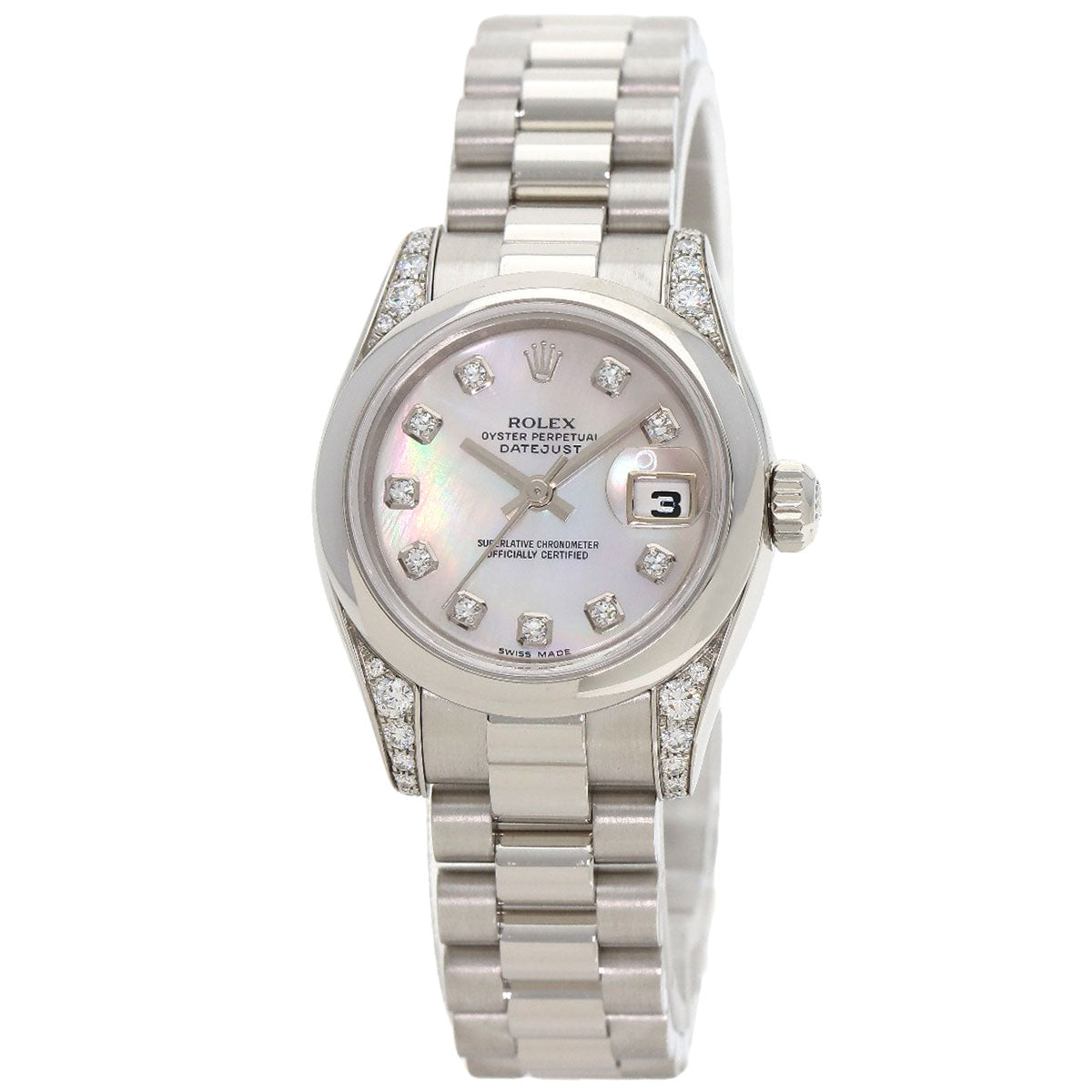 ROLEX ロレックス 179296NG デイトジャスト 10P ダイヤモンド 腕時計 PT レディース 中古