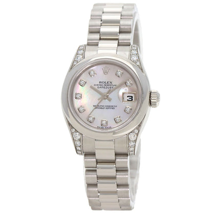 ROLEX ロレックス 179296NG デイトジャスト 10P ダイヤモンド 腕時計 PT レディース 中古