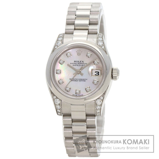 ROLEX ロレックス 179296NG デイトジャスト 10P ダイヤモンド 腕時計 PT レディース 中古