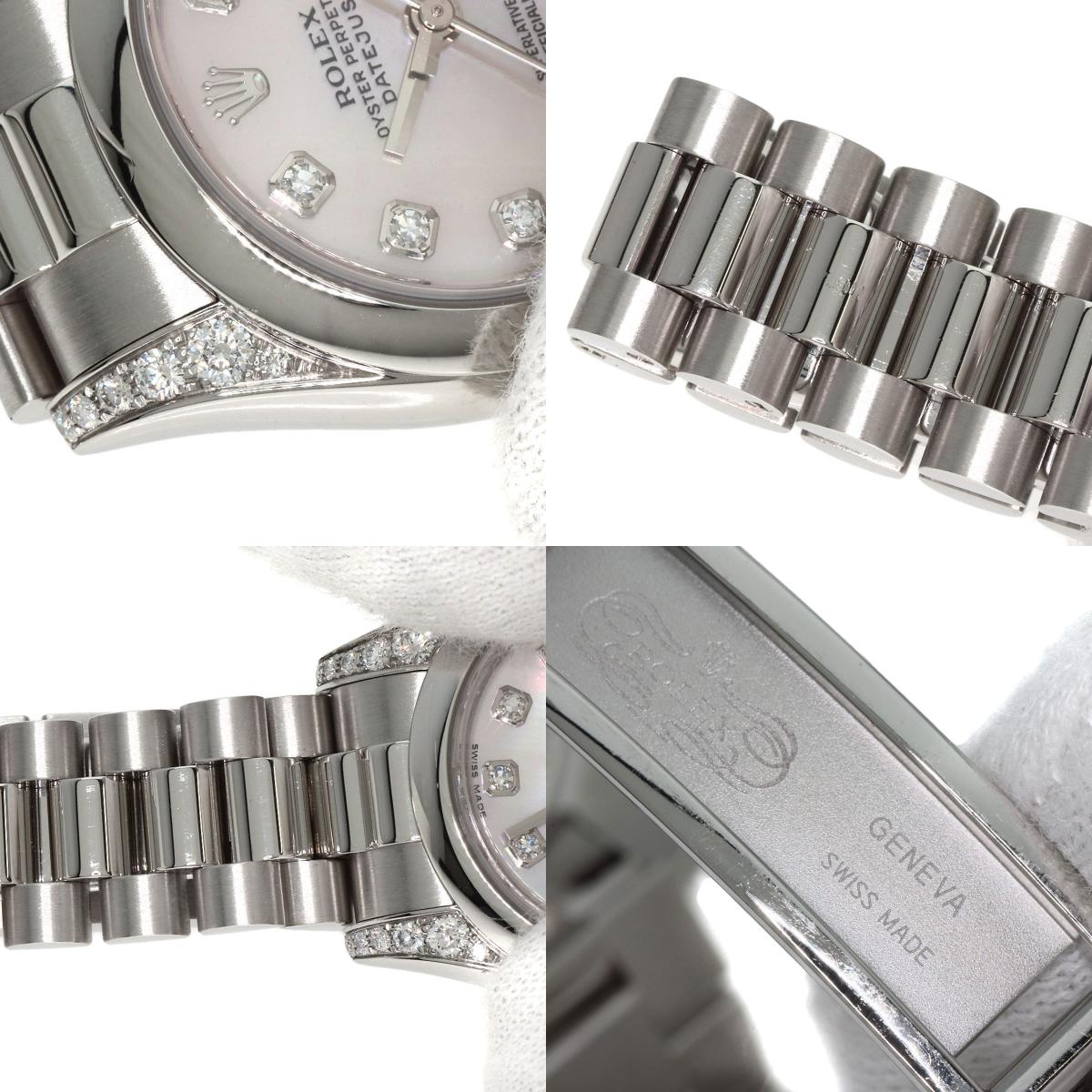 ROLEX ロレックス 179296NG デイトジャスト 10P ダイヤモンド 腕時計 PT レディース 中古