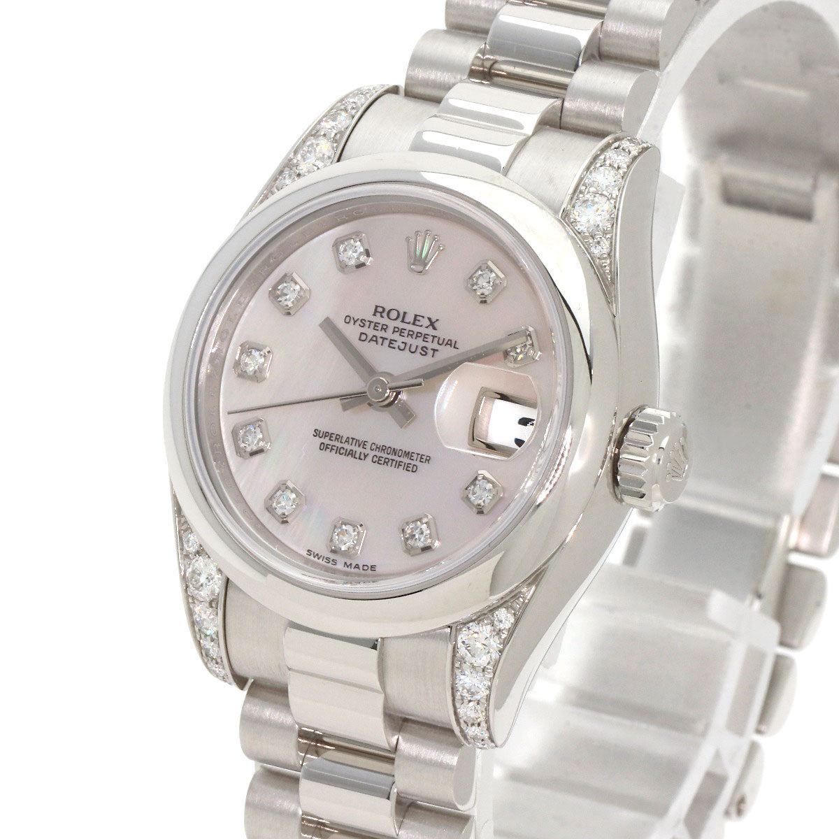 ROLEX ロレックス 179296NG デイトジャスト 10P ダイヤモンド 腕時計 PT レディース 中古
