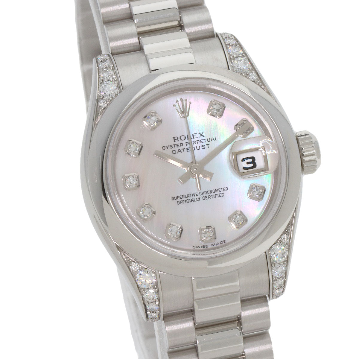 ROLEX ロレックス 179296NG デイトジャスト 10P ダイヤモンド 腕時計 PT レディース 中古