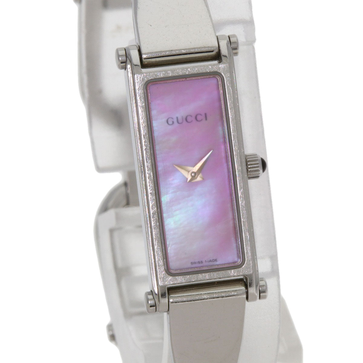 GUCCI グッチ 1500L スクエアフェイス バングル ピンクシェル 腕時計 SS レディース 中古