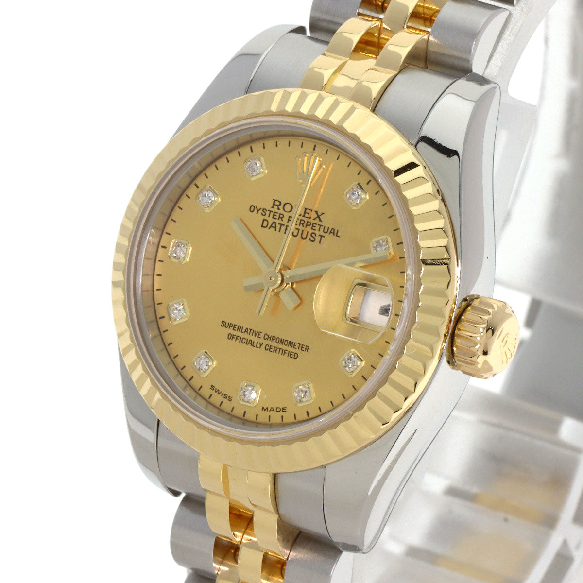 ROLEX ロレックス 179173NG デイトジャスト 10P ダイヤモンド 腕時計 SS レディース 中古