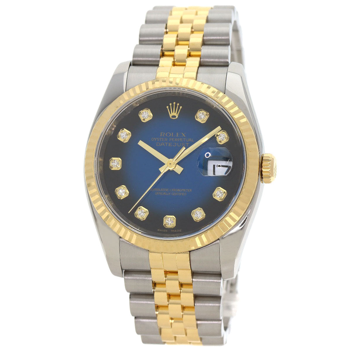 ROLEX ロレックス 116233G デイトジャスト 10P ダイヤモンド ブルーグラデーション 腕時計 SS メンズ 中古