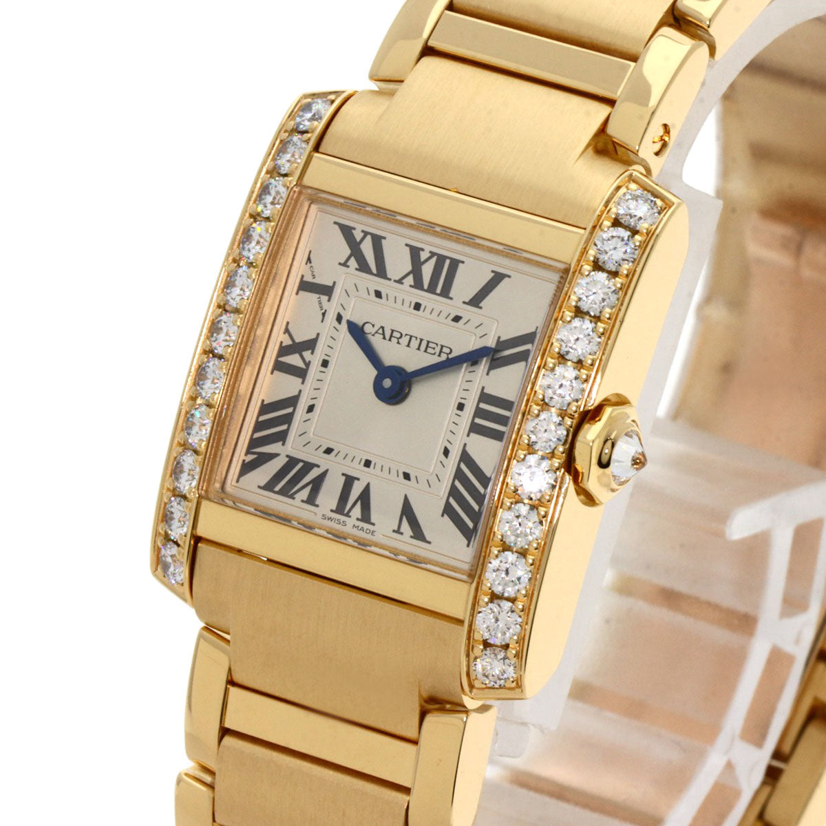 CARTIER カルティエ WJTA0039 タンクフランセーズSM ダイヤモンド 腕時計 K18YG レディース 中古