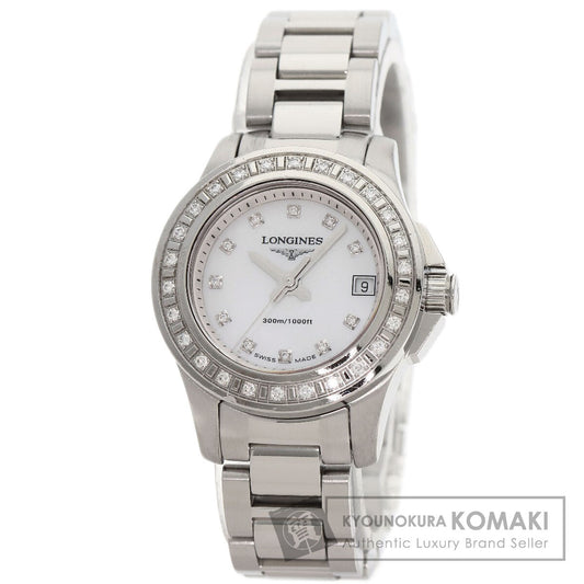 LONGINES ロンジン L3.158.0 ハイドロコンクエスト 11P ベゼル ダイヤモンド 腕時計 SS レディース 中古