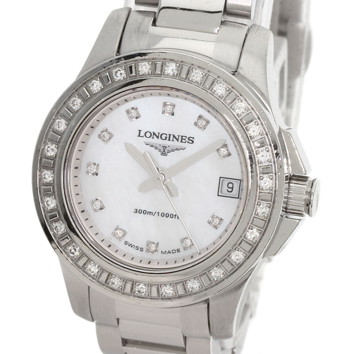 LONGINES ロンジン L3.158.0 ハイドロコンクエスト 11P ベゼル ダイヤモンド 腕時計 SS レディース 中古