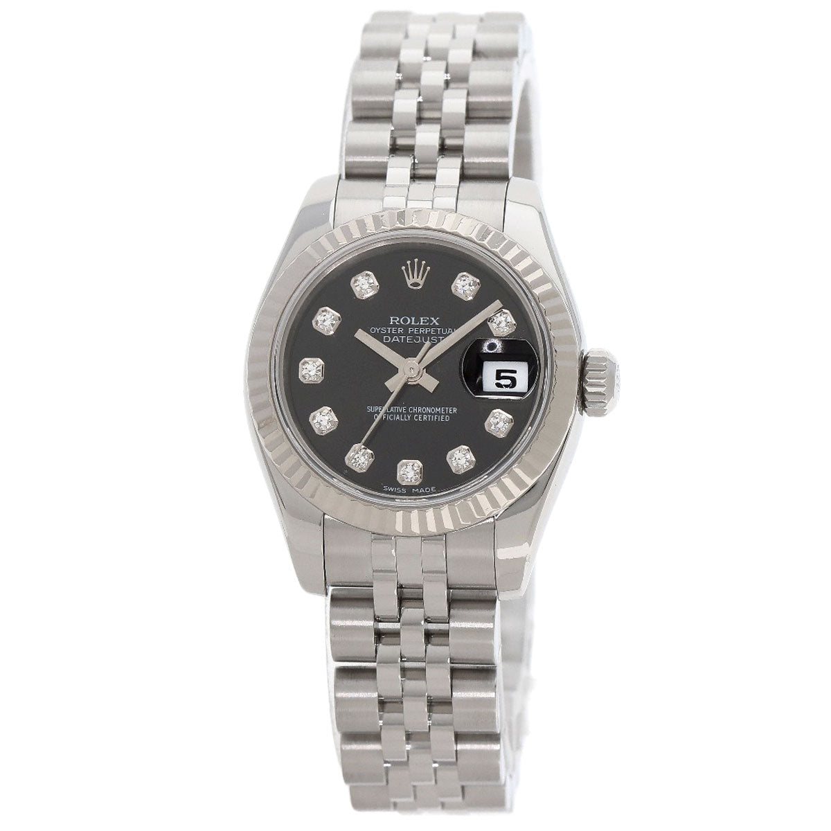 ROLEX ロレックス 179174G デイトジャスト 10P ダイヤモンド 腕時計 SS レディース 中古