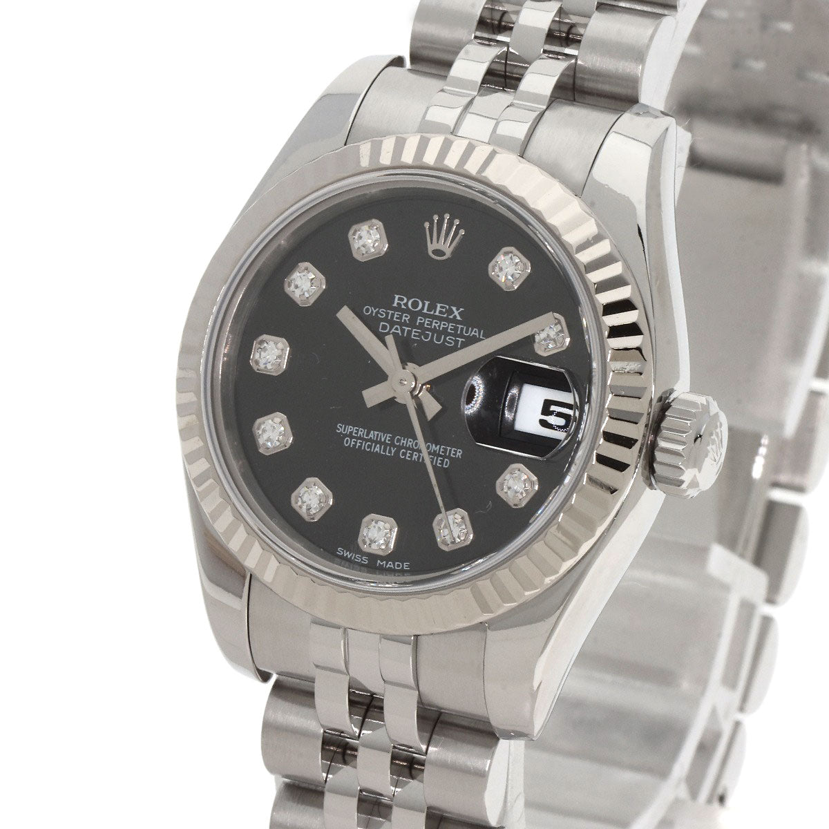 ROLEX ロレックス 179174G デイトジャスト 10P ダイヤモンド 腕時計 SS レディース 中古