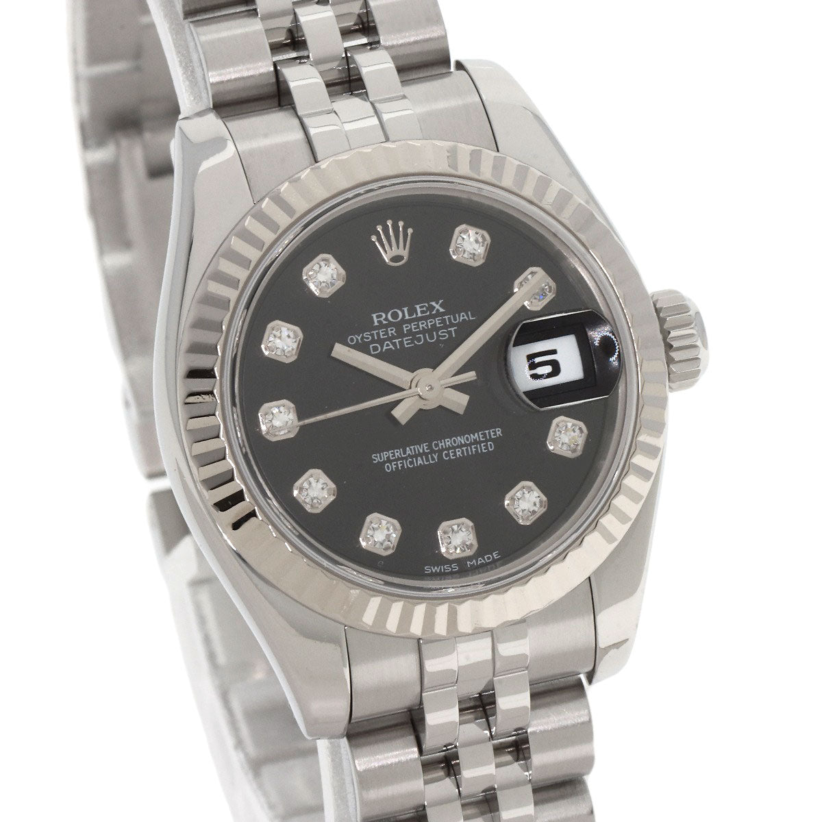 ROLEX ロレックス 179174G デイトジャスト 10P ダイヤモンド 腕時計 SS レディース 中古