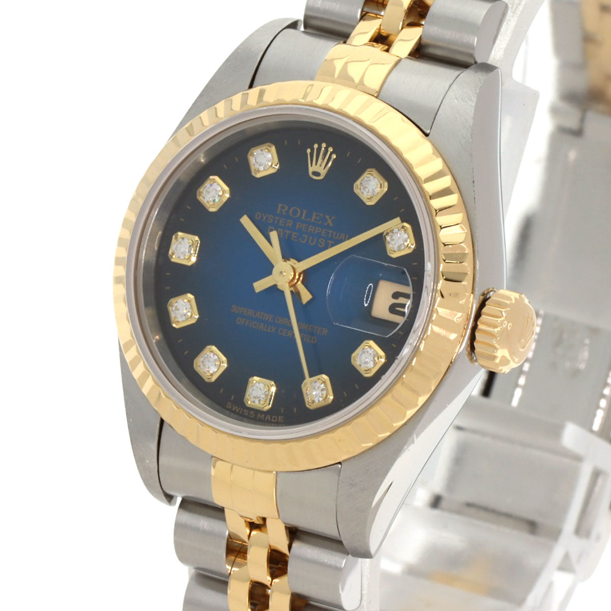 ROLEX ロレックス 69173G デイトジャスト 10P ダイヤモンド ブルーグラデーション 腕時計 SS レディース 中古