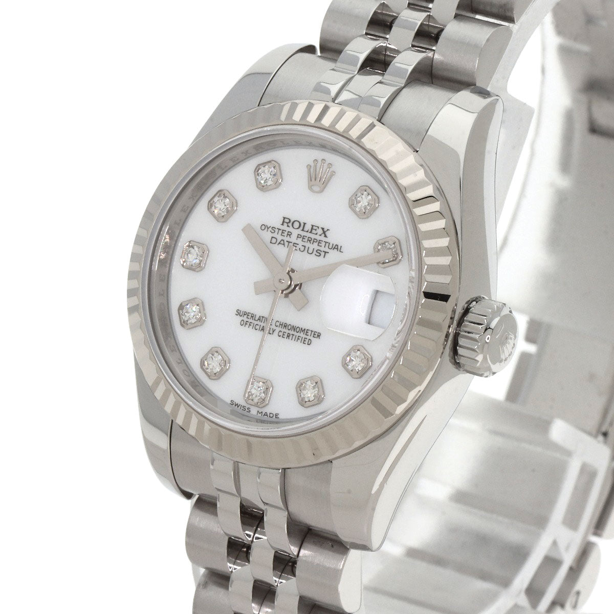 ROLEX ロレックス 179174G デイトジャスト 10P ダイヤモンド 腕時計 SS レディース 中古