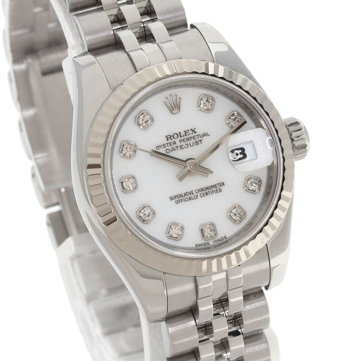 ROLEX ロレックス 179174G デイトジャスト 10P ダイヤモンド 腕時計 SS レディース 中古