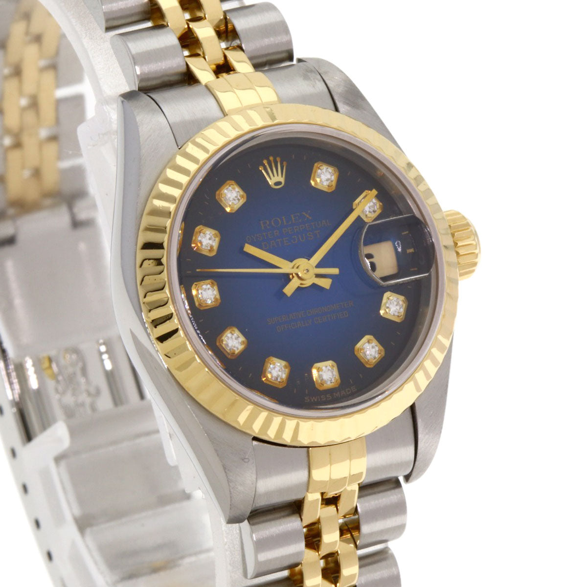 ROLEX ロレックス 69173G デイトジャスト 10P ダイヤモンド ブルーグラデーション 腕時計 SS レディース 中古