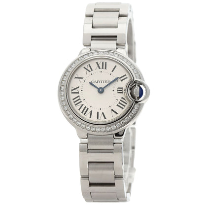 CARTIER カルティエ W4BB0015 バロンブルー ベゼル ダイヤモンド 腕時計 SS レディース 中古