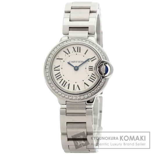 CARTIER カルティエ W4BB0015 バロンブルー ベゼル ダイヤモンド 腕時計 SS レディース 中古