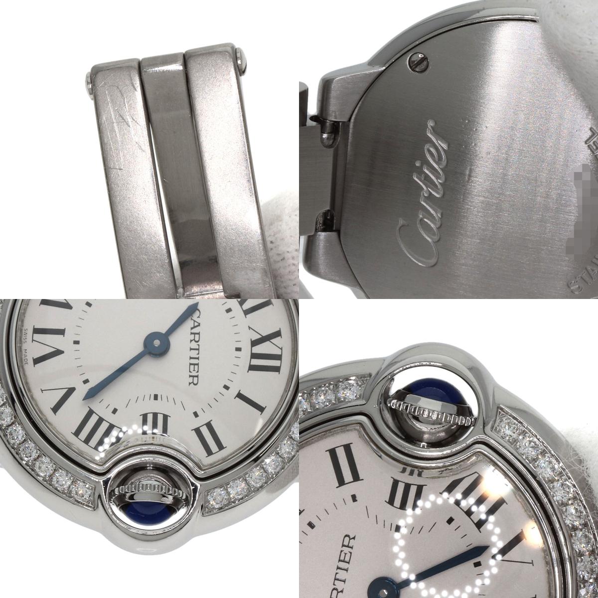 CARTIER カルティエ W4BB0015 バロンブルー ベゼル ダイヤモンド 腕時計 SS レディース 中古