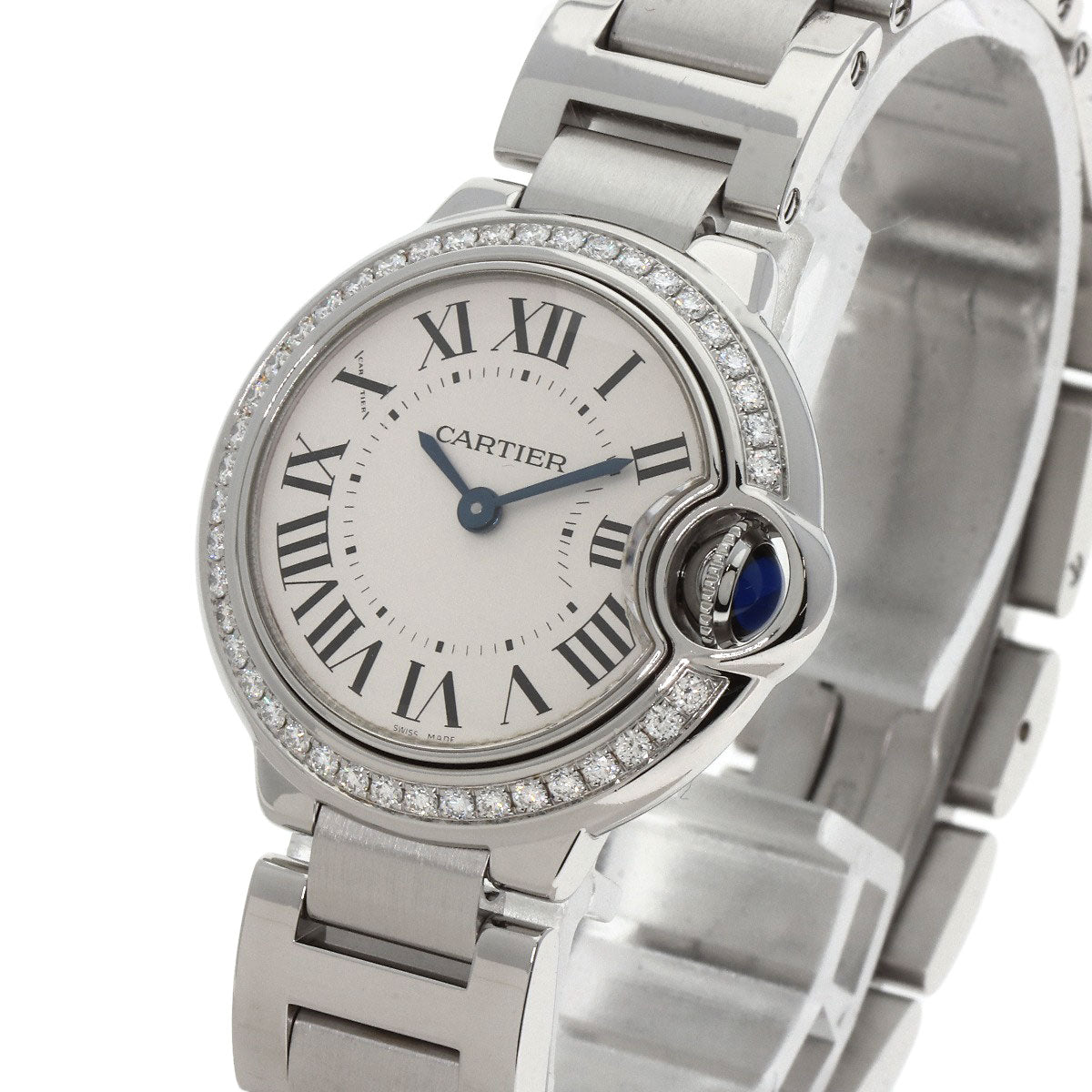 CARTIER カルティエ W4BB0015 バロンブルー ベゼル ダイヤモンド 腕時計 SS レディース 中古