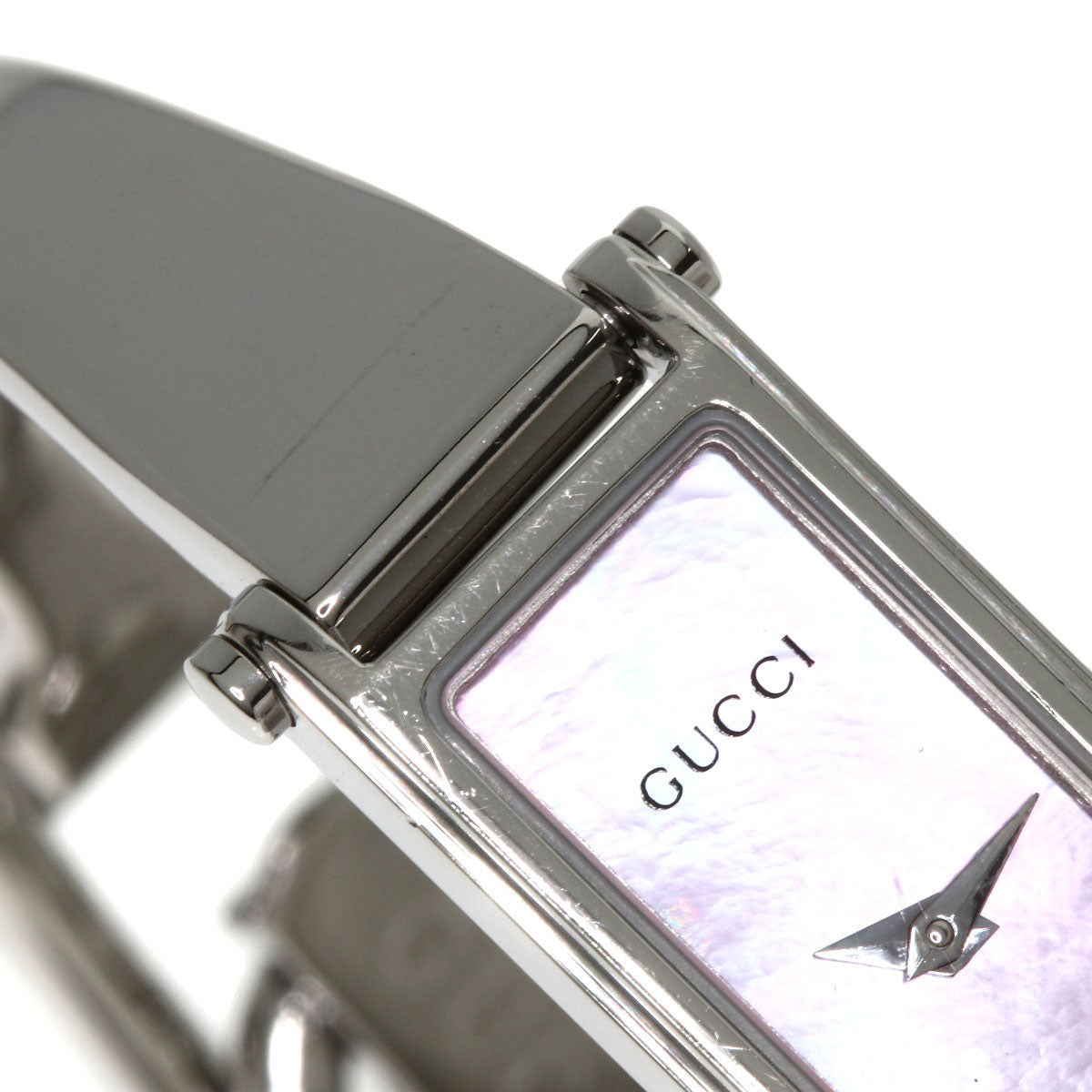 GUCCI グッチ 1500L スクエアフェイス バングル ピンクシェル 腕時計 SS レディース 中古