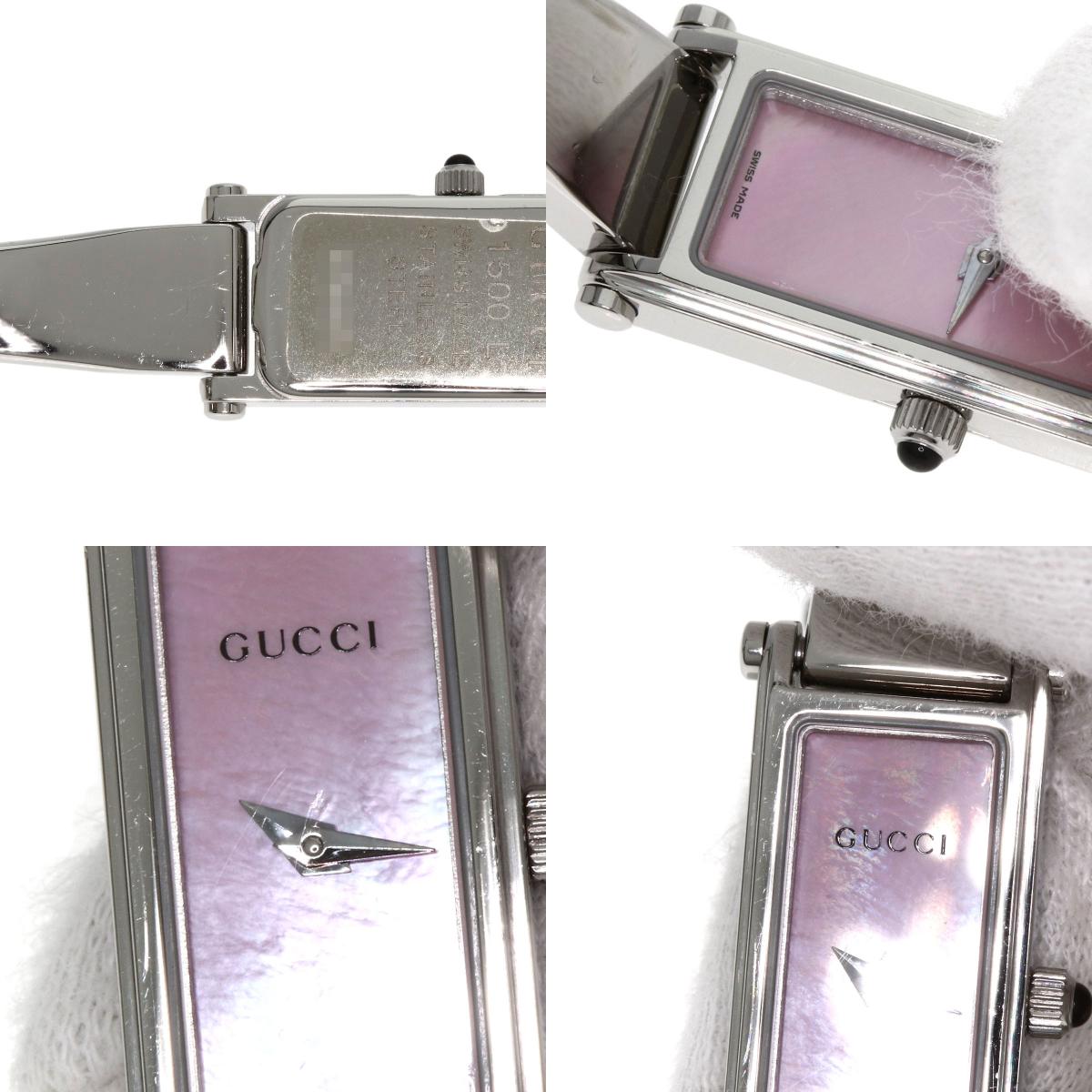 GUCCI グッチ 1500L スクエアフェイス バングル ピンクシェル 腕時計 SS レディース 中古