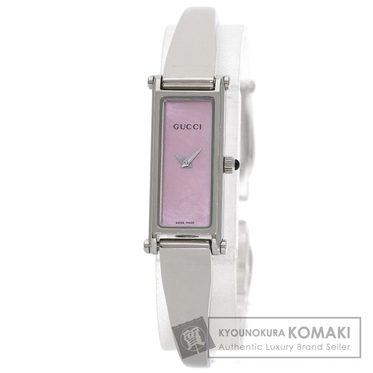GUCCI グッチ 1500L スクエアフェイス バングル ピンクシェル 腕時計 SS レディース 中古