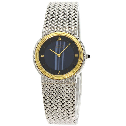 SEIKO セイコー 5A70-0260 クレドール ラウンドフェイス ブルーメノウ 腕時計 SS レディース 中古