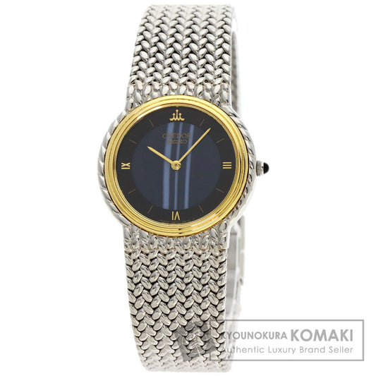 SEIKO セイコー 5A70-0260 クレドール ラウンドフェイス ブルーメノウ 腕時計 SS レディース 中古