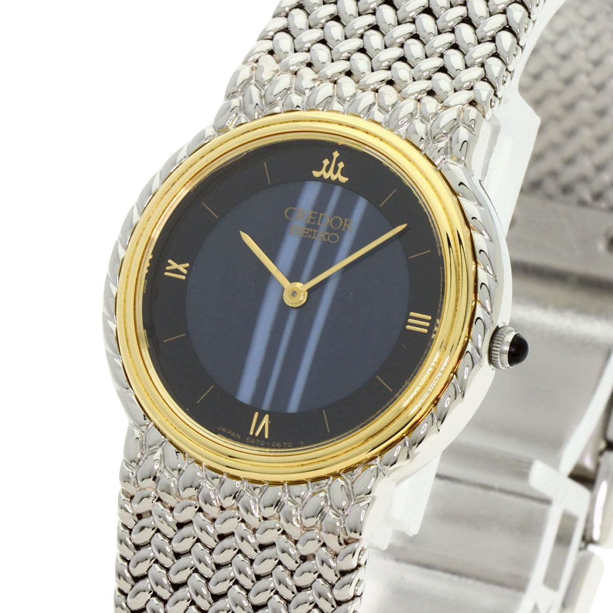 SEIKO セイコー 5A70-0260 クレドール ラウンドフェイス ブルーメノウ 腕時計 SS レディース 中古