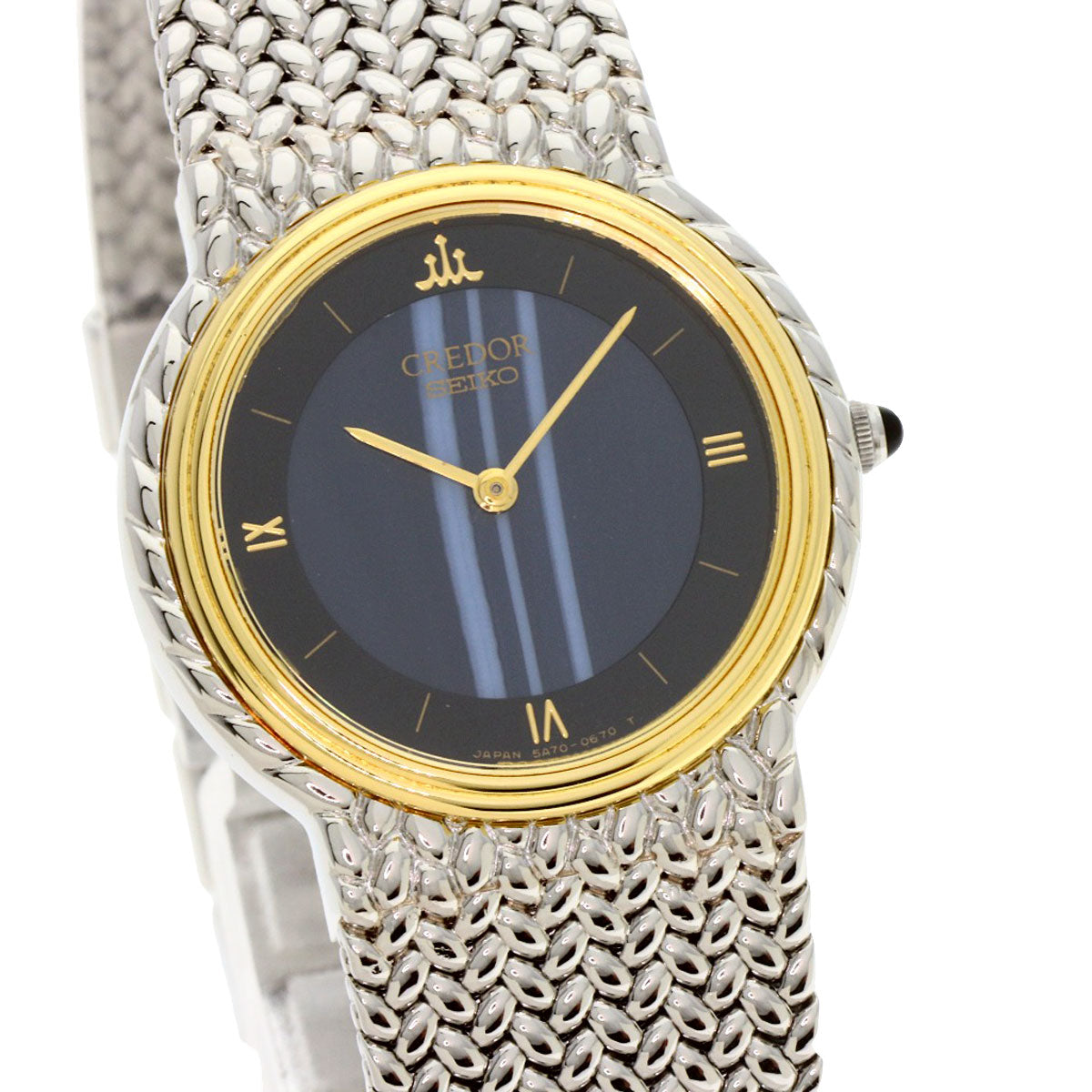 SEIKO セイコー 5A70-0260 クレドール ラウンドフェイス ブルーメノウ 腕時計 SS レディース 中古