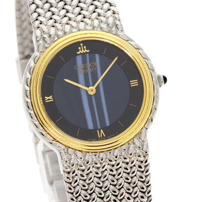 SEIKO セイコー 5A70-0260 クレドール ラウンドフェイス ブルーメノウ 腕時計 SS レディース 中古