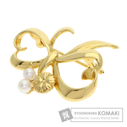 MIKIMOTO ミキモト パール 真珠 リボンモチーフ ブローチ K18YG レディース 中古