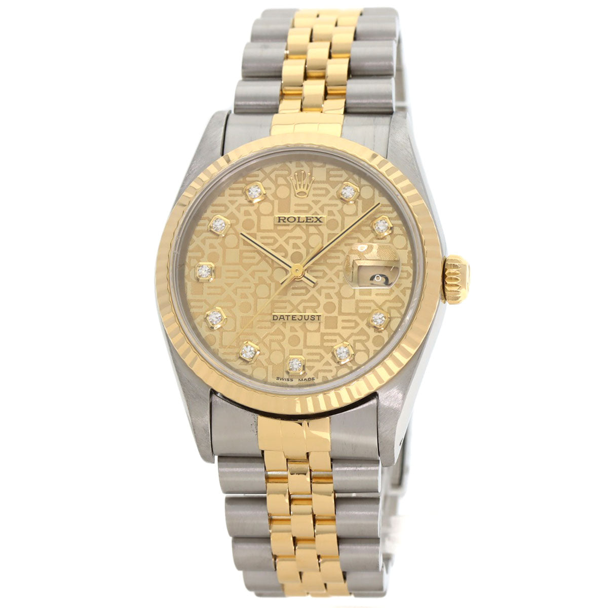ROLEX ロレックス 16233G デイトジャスト 10P ダイヤモンド 腕時計 SS メンズ 中古