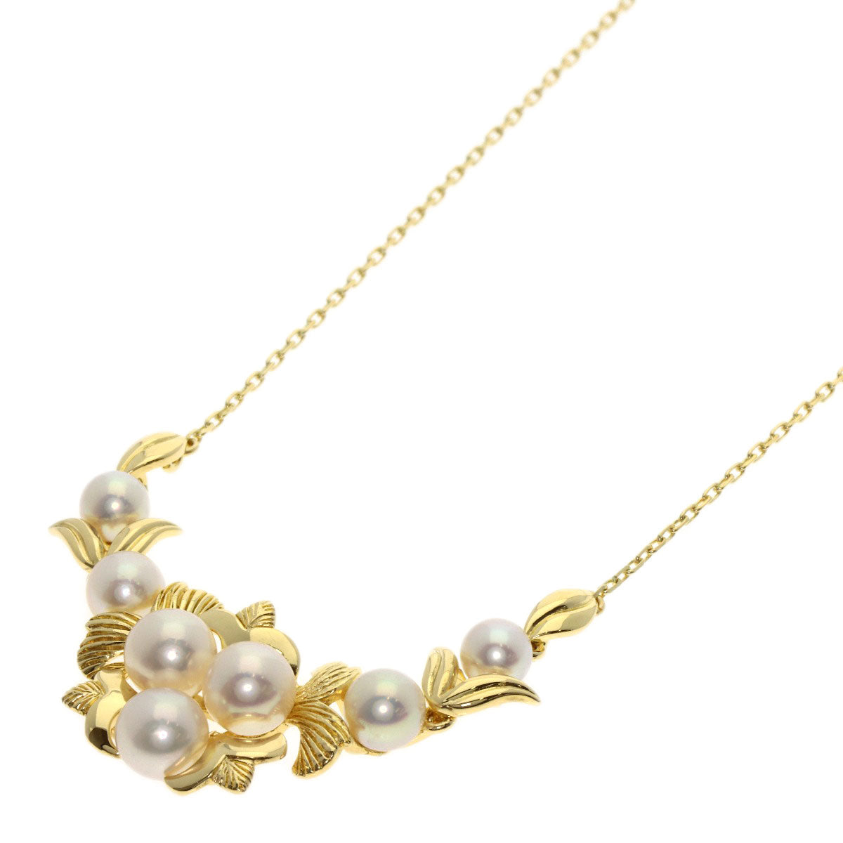MIKIMOTO ミキモト リーフモチーフ パール 真珠 ネックレス K18YG レディース 中古