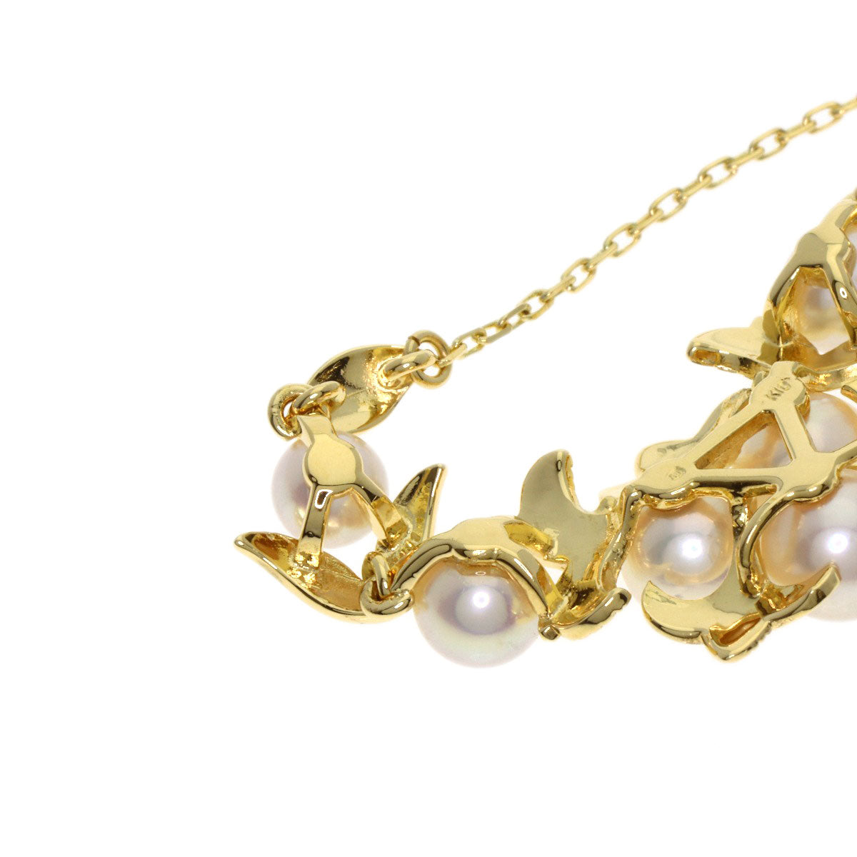 MIKIMOTO ミキモト リーフモチーフ パール 真珠 ネックレス K18YG レディース 中古