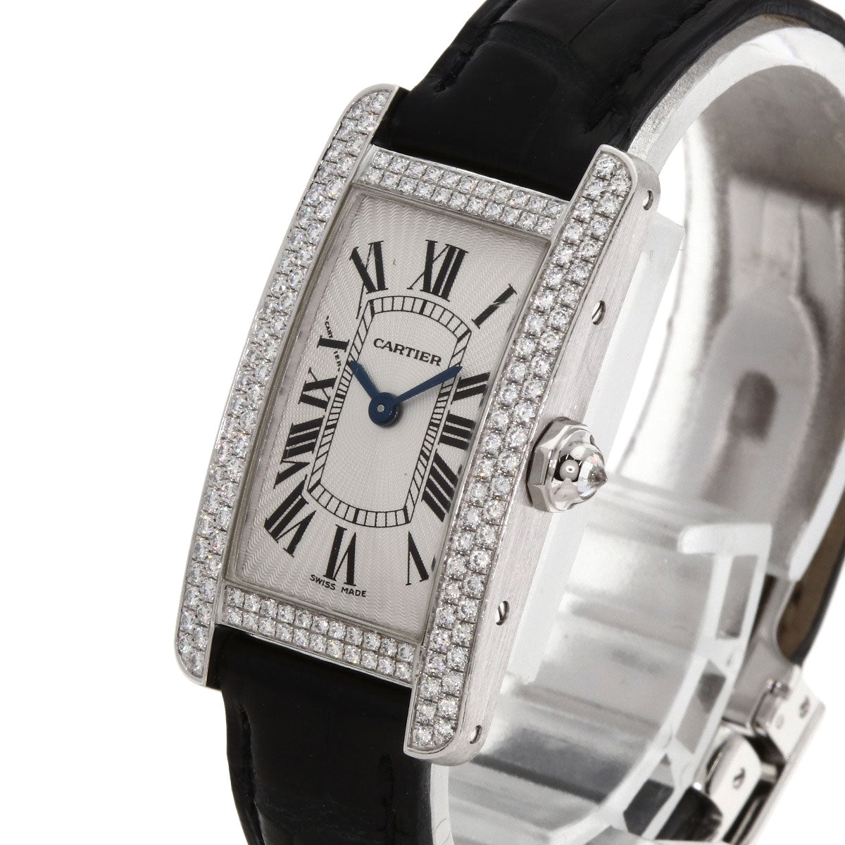CARTIER カルティエ WB705131 タンクアメリカン SM ベゼルダイヤモンド 腕時計 K18WG レディース 中古