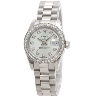 ROLEX ロレックス 179136G デイトジャスト 10P ベゼル ダイヤモンド 腕時計 PT レディース 中古