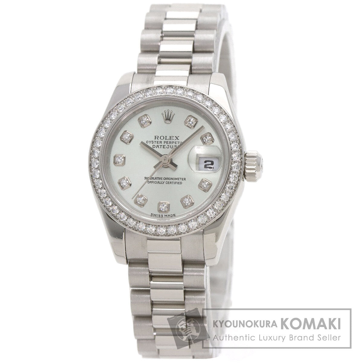 ROLEX ロレックス 179136G デイトジャスト 10P ベゼル ダイヤモンド 腕時計 PT レディース 中古