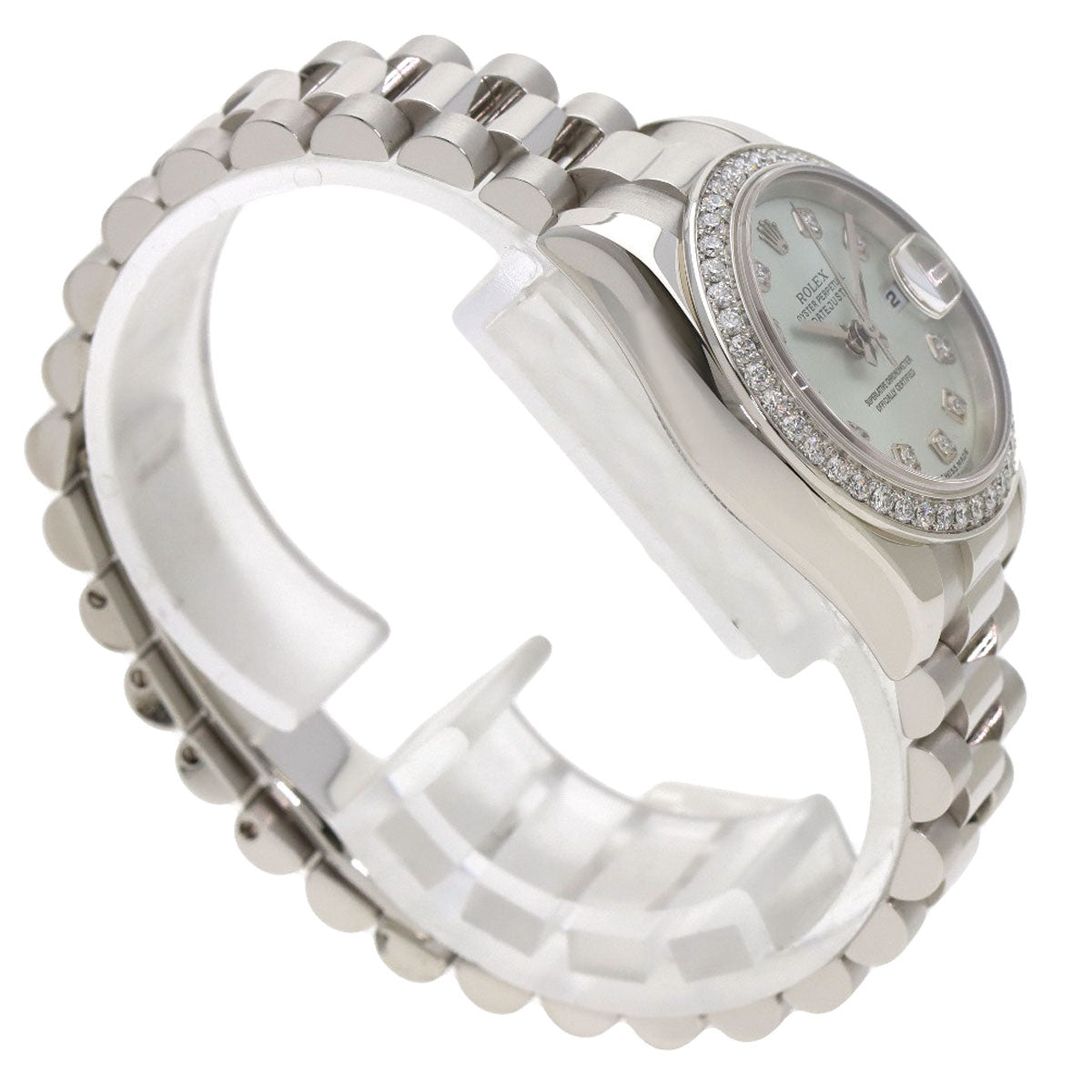 ROLEX ロレックス 179136G デイトジャスト 10P ベゼル ダイヤモンド 腕時計 PT レディース 中古