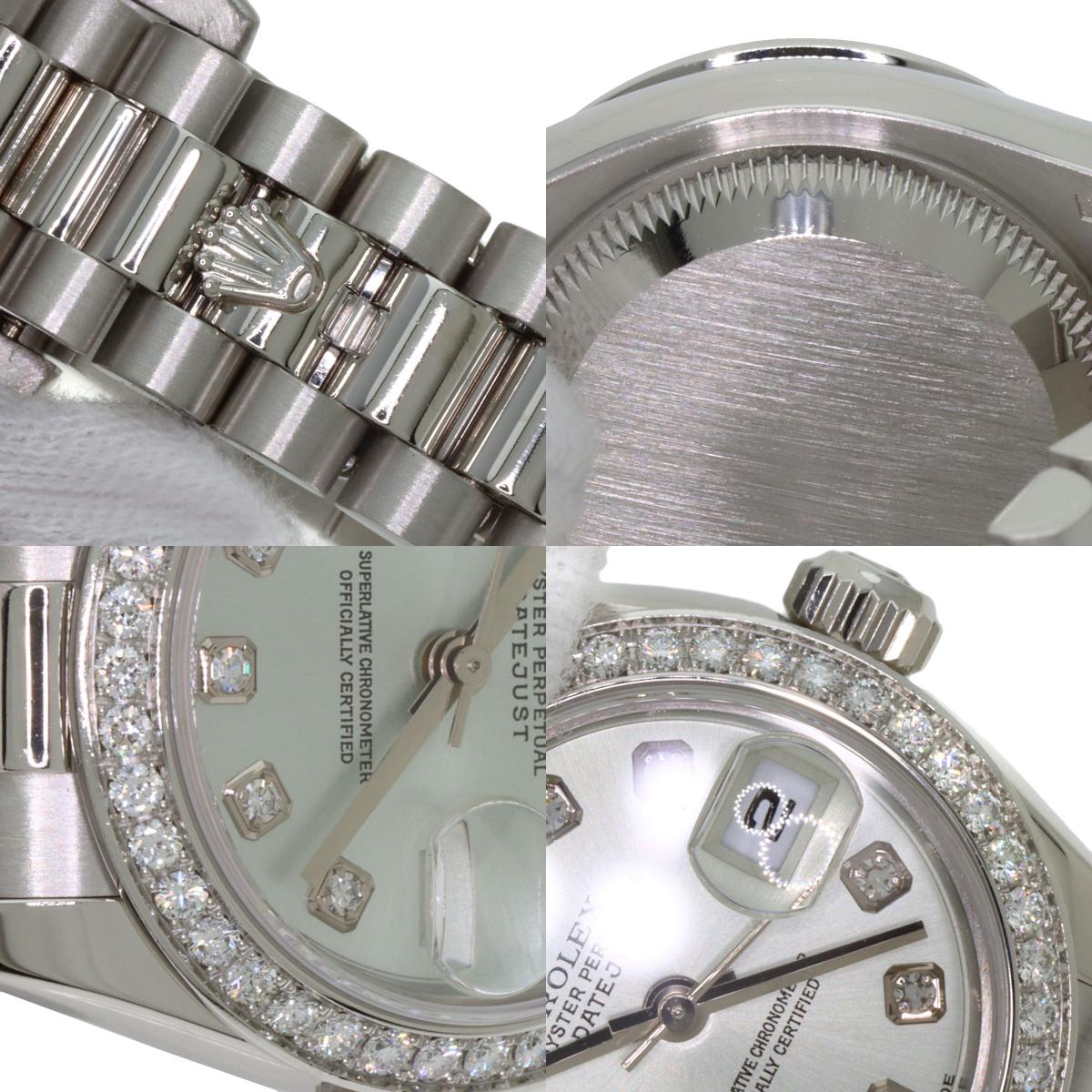 ROLEX ロレックス 179136G デイトジャスト 10P ベゼル ダイヤモンド 腕時計 PT レディース 中古