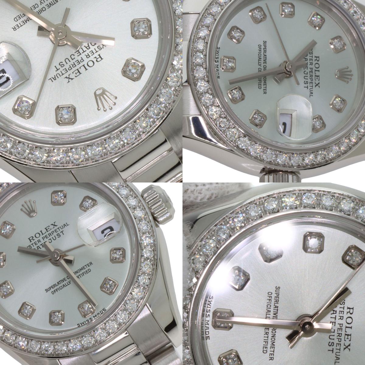 ROLEX ロレックス 179136G デイトジャスト 10P ベゼル ダイヤモンド 腕時計 PT レディース 中古