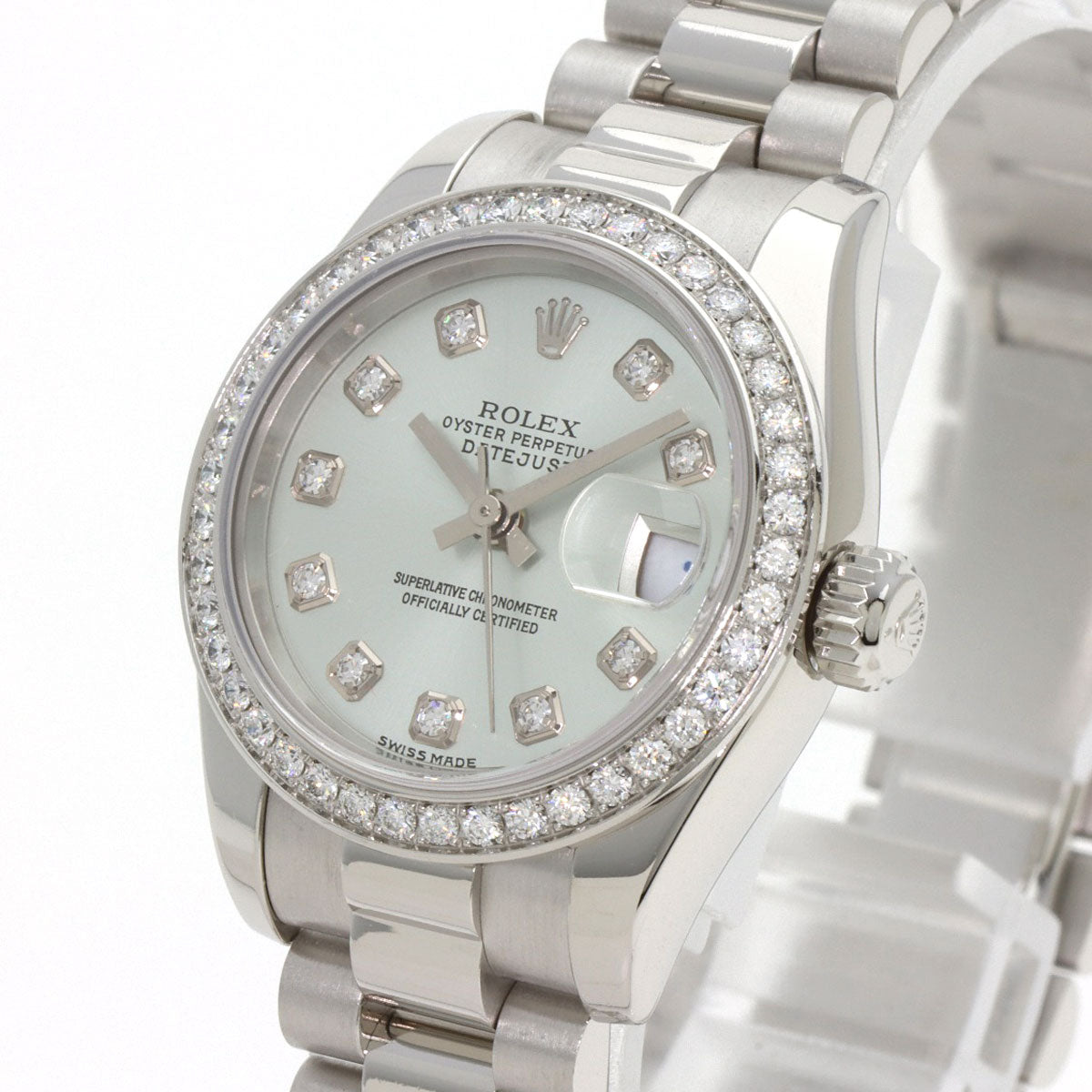 ROLEX ロレックス 179136G デイトジャスト 10P ベゼル ダイヤモンド 腕時計 PT レディース 中古
