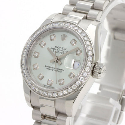 ROLEX ロレックス 179136G デイトジャスト 10P ベゼル ダイヤモンド 腕時計 PT レディース 中古