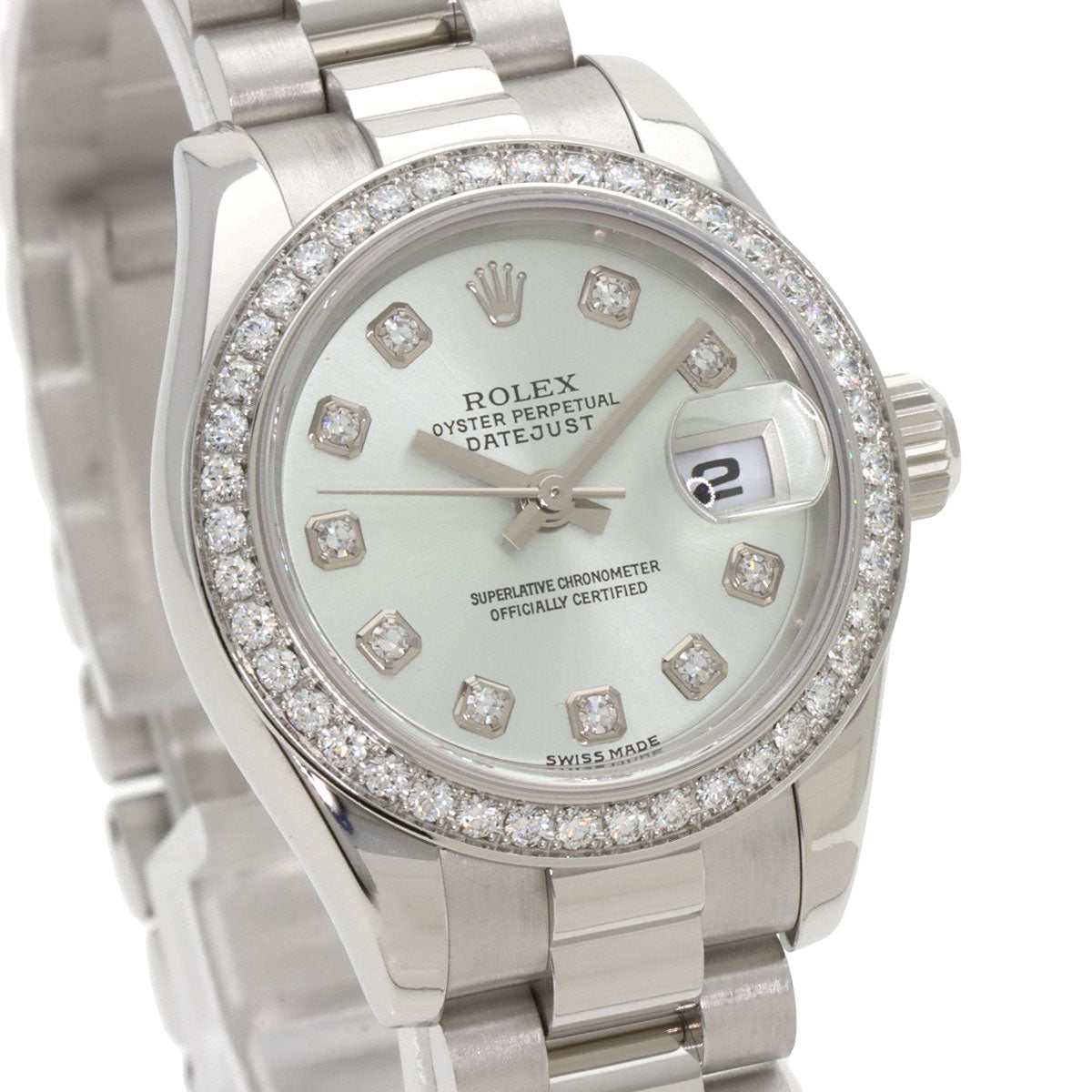 ROLEX ロレックス 179136G デイトジャスト 10P ベゼル ダイヤモンド 腕時計 PT レディース 中古