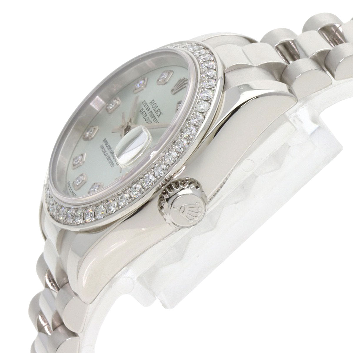 ROLEX ロレックス 179136G デイトジャスト 10P ベゼル ダイヤモンド 腕時計 PT レディース 中古