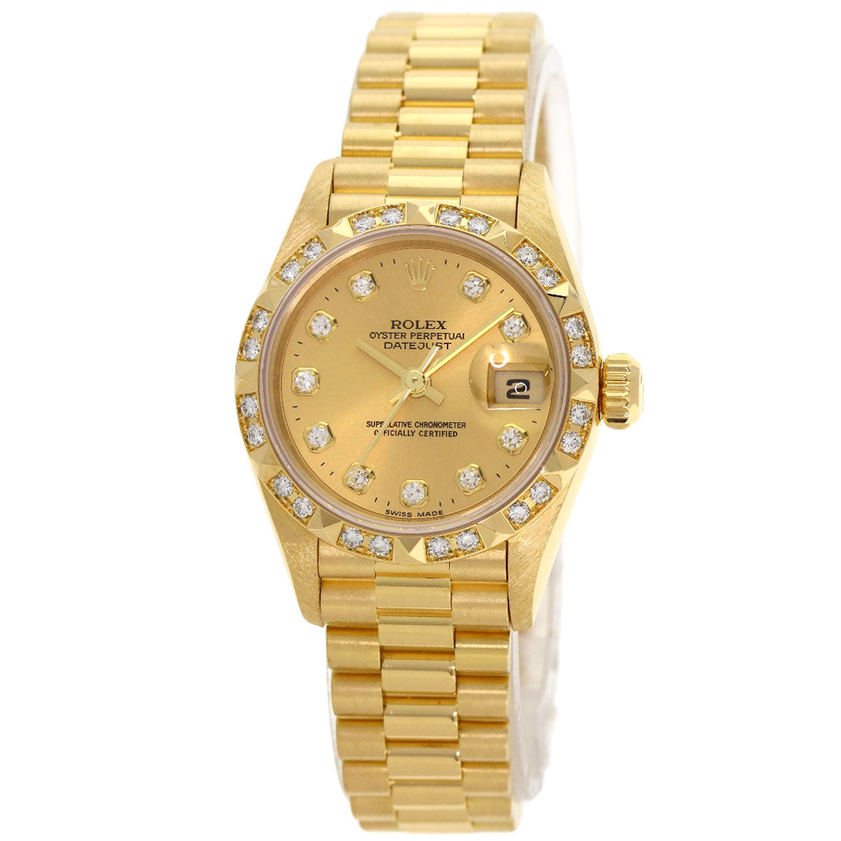 ROLEX ロレックス 69258G デイトジャスト ベゼル 10P ダイヤモンド 腕時計 K18YG レディース 中古