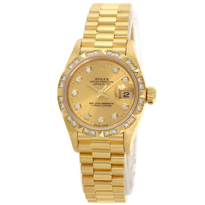 ROLEX ロレックス 69258G デイトジャスト ベゼル 10P ダイヤモンド 腕時計 K18YG レディース 中古